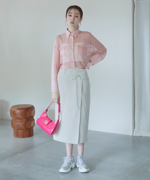 VIS（ビス）の「美easyラップ風リボンベルトスカート（スカート・レディース・キナリ/グリーン/グレー/ダークブラウン/ピンク系その他2・S/M）」の7枚目の写真