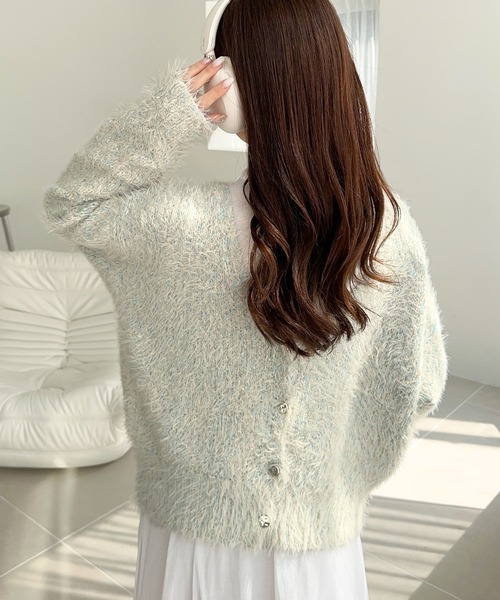 mily bilet(ミウィビレット)の「【mily bilet】柔らかなミックスカラーと金ボタンが華やかさをプラス。シャギーモール前後2WAYカーディガン(カーディガン/ボレロ・レディース・アイボリー/チャコールグレー/ブルー・X-LARGE/SMALL/MEDIUM/LARGE)」の9枚目の写真
