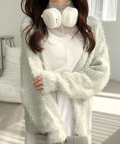 mily bilet(ミウィビレット)の「【mily bilet】柔らかなミックスカラーと金ボタンが華やかさをプラス。シャギーモール前後2WAYカーディガン(カーディガン/ボレロ・レディース・アイボリー/チャコールグレー/ブルー・X-LARGE/SMALL/MEDIUM/LARGE)」の8枚目の写真