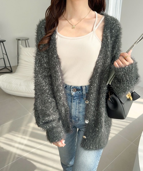 mily bilet(ミウィビレット)の「【mily bilet】柔らかなミックスカラーと金ボタンが華やかさをプラス。シャギーモール前後2WAYカーディガン(カーディガン/ボレロ・レディース・アイボリー/チャコールグレー/ブルー・X-LARGE/SMALL/MEDIUM/LARGE)」の12枚目の写真