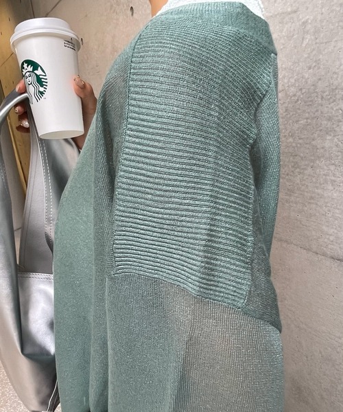 ENIM BY VICKY（エニムバイビッキー）の「強撚ラメスリットウォッシャブルトッパーカーディガン《手洗い可能》（カーディガン/ボレロ・レディース・グリーン/イエロー・M）」の4枚目の写真