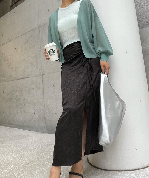 ENIM BY VICKY（エニムバイビッキー）の「強撚ラメスリットウォッシャブルトッパーカーディガン《手洗い可能》（カーディガン/ボレロ・レディース・グリーン/イエロー・M）」の5枚目の写真