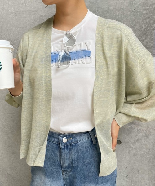 ENIM BY VICKY（エニムバイビッキー）の「強撚ラメスリットウォッシャブルトッパーカーディガン《手洗い可能》（カーディガン/ボレロ・レディース・グリーン/イエロー・M）」の6枚目の写真