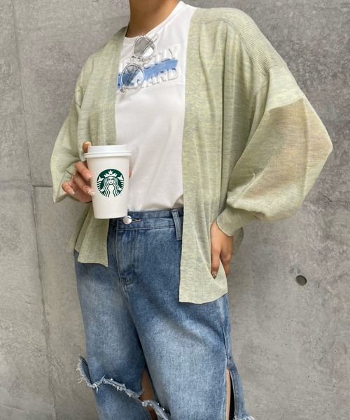ENIM BY VICKY（エニムバイビッキー）の「強撚ラメスリットウォッシャブルトッパーカーディガン《手洗い可能》（カーディガン/ボレロ・レディース・グリーン/イエロー・M）」の7枚目の写真