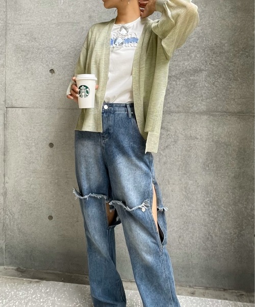 ENIM BY VICKY（エニムバイビッキー）の「強撚ラメスリットウォッシャブルトッパーカーディガン《手洗い可能》（カーディガン/ボレロ・レディース・グリーン/イエロー・M）」の10枚目の写真