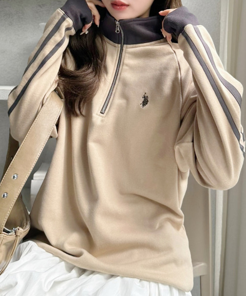 U.S. POLO ASSN.(ユーエスポロアッスン)の「Ada./U.S. POLO ASSN.ユーエスポロアッスン ラインデザインハーフジップスウェット(スウェット・レディース・オフホワイト/グレー/ブラック/ネイビー/レッド/ベージュ・M/L)」の4枚目の写真