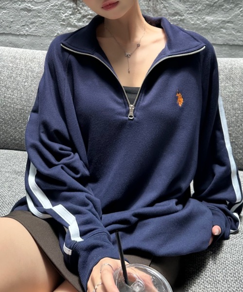 U.S. POLO ASSN.(ユーエスポロアッスン)の「Ada./U.S. POLO ASSN.ユーエスポロアッスン ラインデザインハーフジップスウェット(スウェット・レディース・オフホワイト/グレー/ブラック/ネイビー/レッド/ベージュ・M/L)」の5枚目の写真