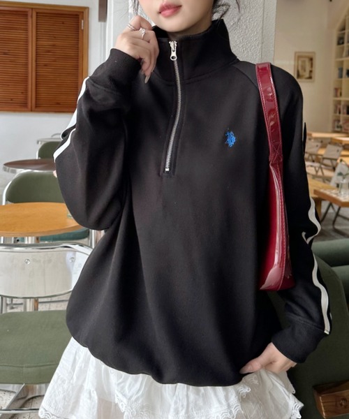 U.S. POLO ASSN.(ユーエスポロアッスン)の「Ada./U.S. POLO ASSN.ユーエスポロアッスン ラインデザインハーフジップスウェット(スウェット・レディース・オフホワイト/グレー/ブラック/ネイビー/レッド/ベージュ・M/L)」の2枚目の写真