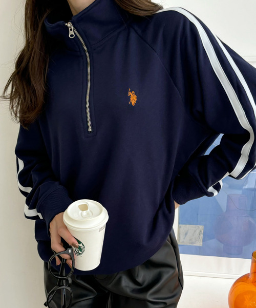 U.S. POLO ASSN.(ユーエスポロアッスン)の「Ada./U.S. POLO ASSN.ユーエスポロアッスン ラインデザインハーフジップスウェット(スウェット・レディース・オフホワイト/グレー/ブラック/ネイビー/レッド/ベージュ・M/L)」の7枚目の写真