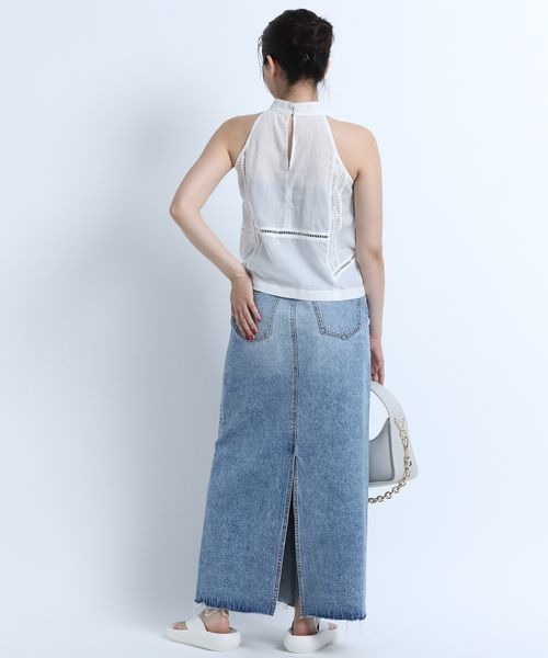 eL（エル）の「【eL】 Panel Lace Halterneck Shirt/125344（シャツ/ブラウス・レディース・オフホワイト/ブラック・FREE）」の5枚目の写真