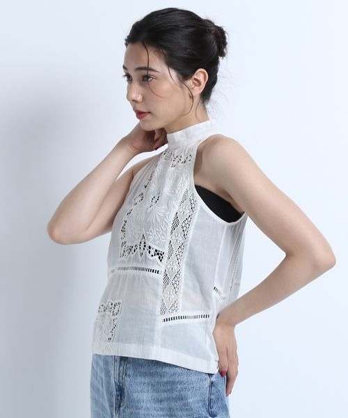 eL（エル）の「【eL】 Panel Lace Halterneck Shirt/125344（シャツ/ブラウス・レディース・オフホワイト/ブラック・FREE）」の6枚目の写真