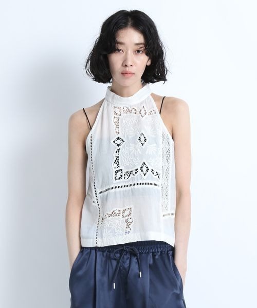 eL（エル）の「【eL】 Panel Lace Halterneck Shirt/125344（シャツ/ブラウス・レディース・オフホワイト/ブラック・FREE）」の8枚目の写真