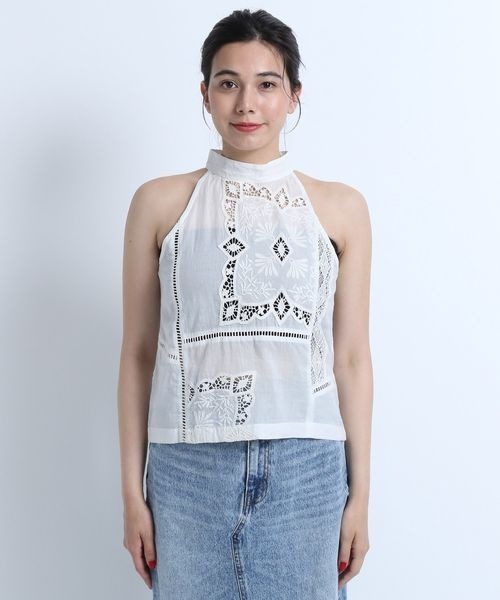 eL（エル）の「【eL】 Panel Lace Halterneck Shirt/125344（シャツ/ブラウス・レディース・オフホワイト/ブラック・FREE）」の14枚目の写真