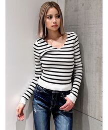 GYDA | Vネックリブニットトップス(ニット/セーター)