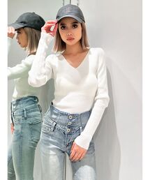 GYDA | Vネックリブニットトップス(ニット/セーター)