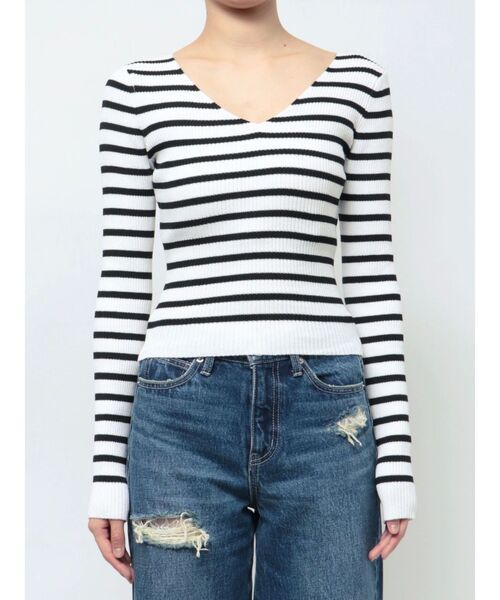 GYDA(ジェイダ)の「Vネックリブニットトップス(ニット/セーター・レディース・ブラック/その他1/オフホワイト・FREE)」の14枚目の写真