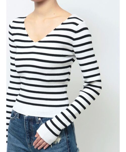 GYDA(ジェイダ)の「Vネックリブニットトップス(ニット/セーター・レディース・ブラック/その他1/オフホワイト・FREE)」の10枚目の写真