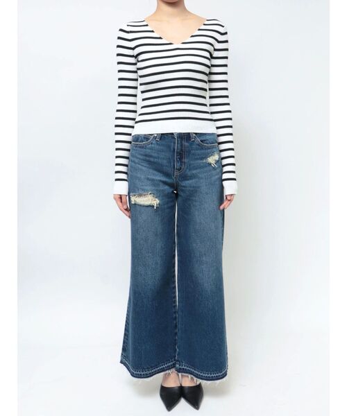 GYDA(ジェイダ)の「Vネックリブニットトップス(ニット/セーター・レディース・ブラック/その他1/オフホワイト・FREE)」の7枚目の写真