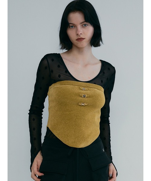 SORIN（ソリン　）の「Velour Yarn Metallic Ribbon Bare Top（ニット/セーター・レディース・マスタード/ダークブルー/グレー・38）」の9枚目の写真