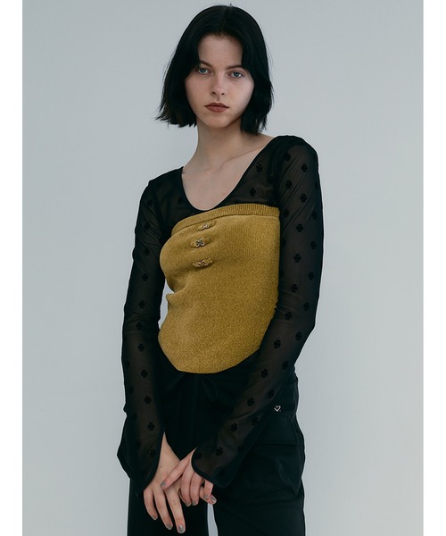 SORIN（ソリン　）の「Velour Yarn Metallic Ribbon Bare Top（ニット/セーター・レディース・マスタード/ダークブルー/グレー・38）」の8枚目の写真