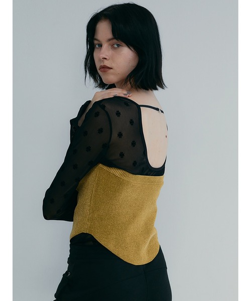 SORIN（ソリン　）の「Velour Yarn Metallic Ribbon Bare Top（ニット/セーター・レディース・マスタード/ダークブルー/グレー・38）」の7枚目の写真