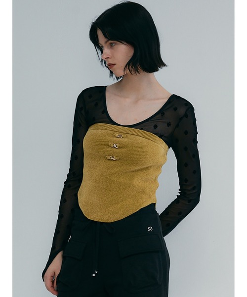 SORIN（ソリン　）の「Velour Yarn Metallic Ribbon Bare Top（ニット/セーター・レディース・マスタード/ダークブルー/グレー・38）」の6枚目の写真