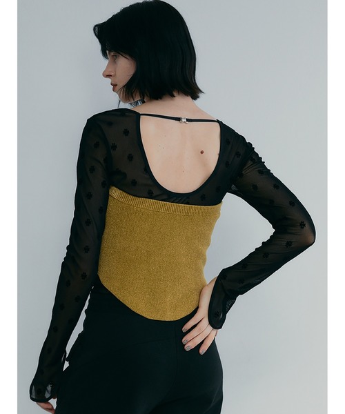 SORIN（ソリン　）の「Velour Yarn Metallic Ribbon Bare Top（ニット/セーター・レディース・マスタード/ダークブルー/グレー・38）」の5枚目の写真