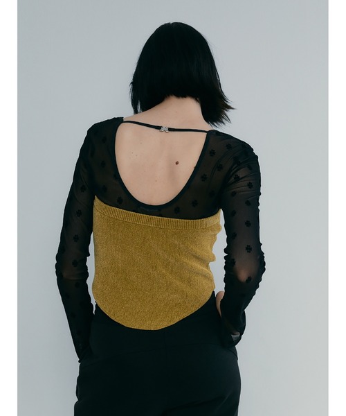 SORIN（ソリン　）の「Velour Yarn Metallic Ribbon Bare Top（ニット/セーター・レディース・マスタード/ダークブルー/グレー・38）」の4枚目の写真