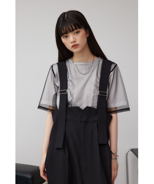 AZUL by moussy（アズールバイマウジー）の「リネンライクワイドハイウエストサロペット（つなぎ/オールインワン・レディース・アイボリー/ブラック・SMALL/MEDIUM）」の14枚目の写真