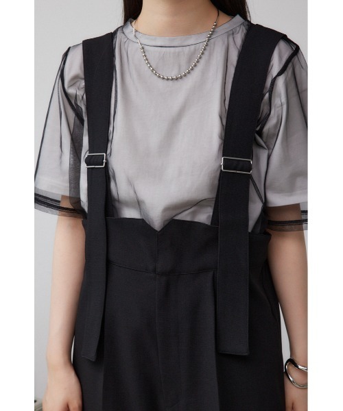 AZUL by moussy（アズールバイマウジー）の「リネンライクワイドハイウエストサロペット（つなぎ/オールインワン・レディース・アイボリー/ブラック・SMALL/MEDIUM）」の8枚目の写真