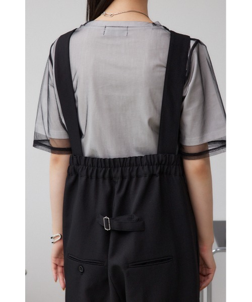 AZUL by moussy（アズールバイマウジー）の「リネンライクワイドハイウエストサロペット（つなぎ/オールインワン・レディース・アイボリー/ブラック・SMALL/MEDIUM）」の7枚目の写真