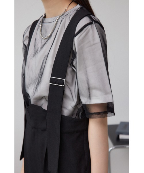 AZUL by moussy（アズールバイマウジー）の「リネンライクワイドハイウエストサロペット（つなぎ/オールインワン・レディース・アイボリー/ブラック・SMALL/MEDIUM）」の6枚目の写真