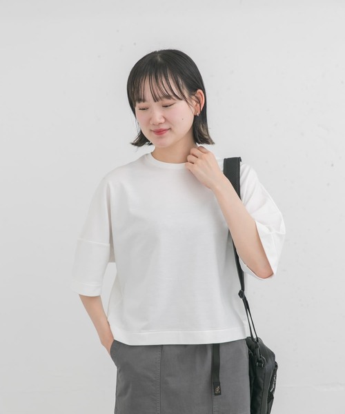 EKAL(エカル)の「コクーンシルエットTシャツ(Tシャツ/カットソー・レディース・オフホワイト/グレー・ONE)」の4枚目の写真