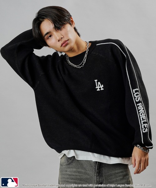 MLB（メジャーリーグベースボール）の「MLB/メジャーリーグベースボール MLB 別注スリーブロゴジャガードニット(限定展開)（ニット/セーター・メンズ・ブラウン/ネイビー/ブラック・SMALL/MEDIUM/LARGE）」の16枚目の写真