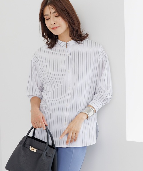 Elura（エルーラ）の「アイロンいらず袖コンブラウス/133661（シャツ/ブラウス・レディース・ブラック系その他/ホワイト/ブルー・FREE）」の6枚目の写真