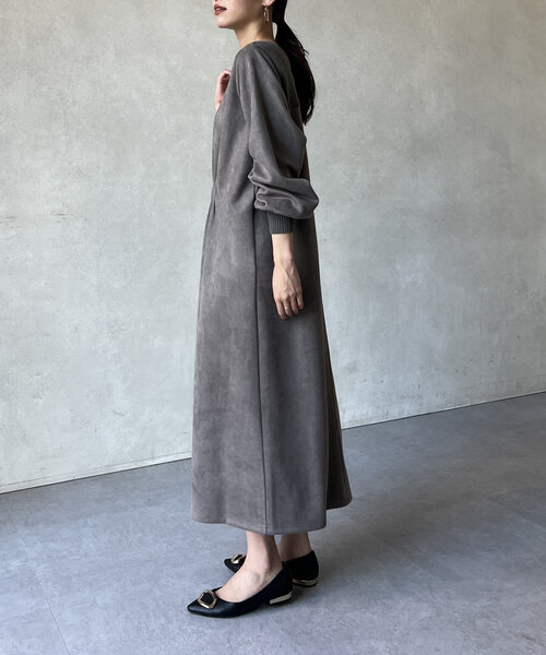 Chez toi（シェトワ）の「スエード×リブ前後2WAYワンピース（ワンピース・レディース・チャコールグレー/モカ/グレイッシュベージュ・FREE）」の8枚目の写真
