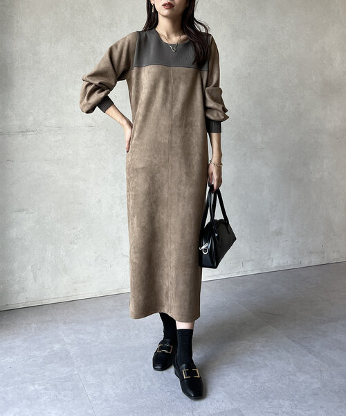 Chez toi（シェトワ）の「スエード×リブ前後2WAYワンピース（ワンピース・レディース・チャコールグレー/モカ/グレイッシュベージュ・FREE）」の22枚目の写真