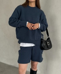 クルーネックニット&ニットショートパンツ セットアップ