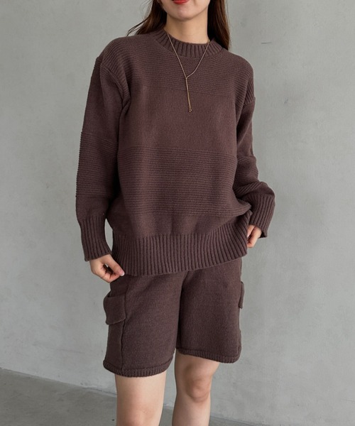 MYMOOD.(マイムード)の「クルーネックニット&ニットショートパンツ セットアップ(セットアップ・レディース・アイボリー/ブラウン/ブルー・FREE)」の13枚目の写真