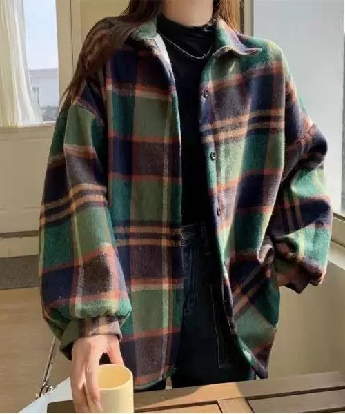 SHEENA（シーナ）の「ソフトタッチボリュームスリーブ起毛チェックシャツ（シャツ/ブラウス・レディース・グレー系その他/グレー/ブラック×ホワイト/グリーン/キャメル/ブラック系・M）」の9枚目の写真