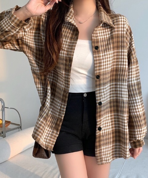 セール】ソフトタッチボリュームスリーブ起毛チェックシャツ（シャツ