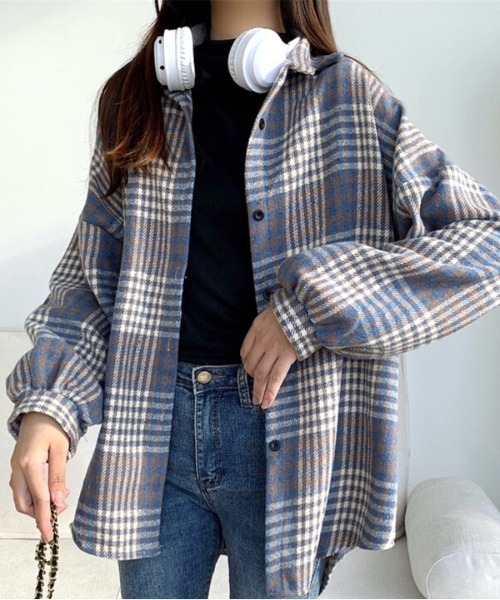 セール】ソフトタッチボリュームスリーブ起毛チェックシャツ（シャツ