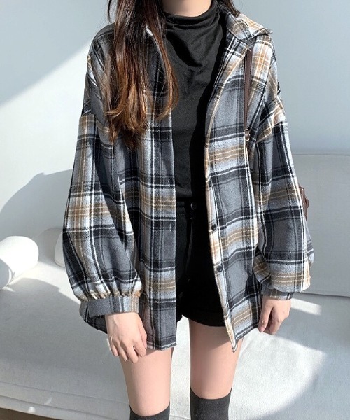 セール】ソフトタッチボリュームスリーブ起毛チェックシャツ（シャツ