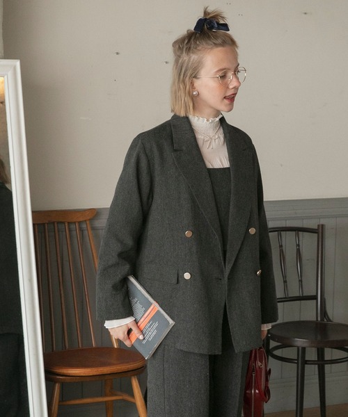 BONLECILL noir】＜セットアップ対応＞メタルボタン ツイードオーバー