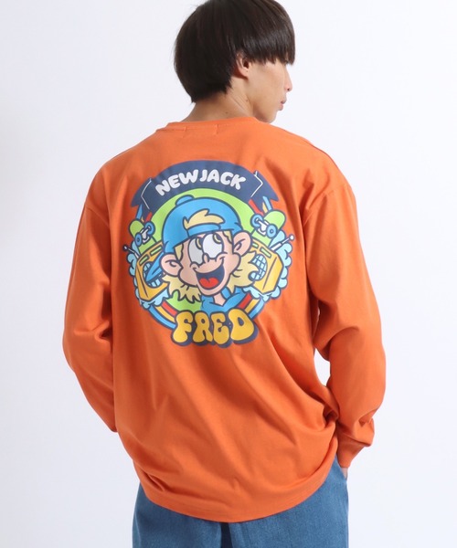 NEW JACK(ニュージャック)の「NEWJACK(ニュージャック)イラストグラフィックバックプリント長袖ロンT メンズ レディース ユニセックス(Tシャツ/カットソー・メンズ・ブラック/ホワイト/オレンジ・M/L)」の3枚目の写真