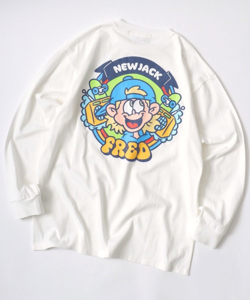 NEW JACK(ニュージャック)の「NEWJACK(ニュージャック)イラストグラフィックバックプリント長袖ロンT メンズ レディース ユニセックス(Tシャツ/カットソー・メンズ・ブラック/ホワイト/オレンジ・M/L)」の5枚目の写真