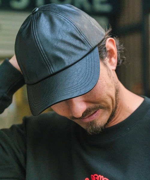 mko12301-Washable Synthetic Leather Cap キャップ（キャップ