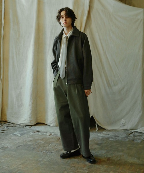 ダブルジップ メルトンハリントンジャケット チンストラップ付き