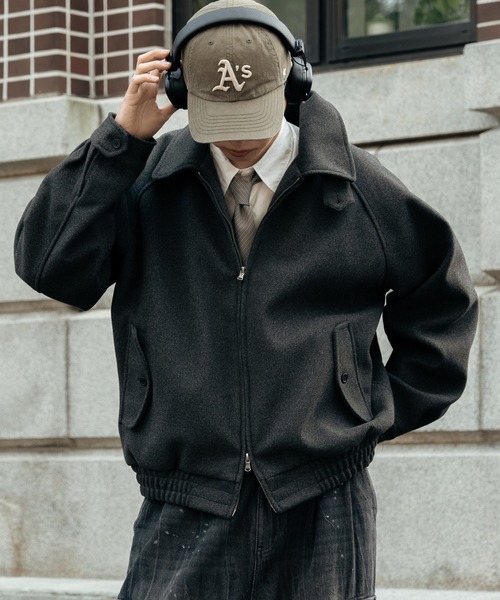 ダブルジップ メルトンハリントンジャケット チンストラップ付き