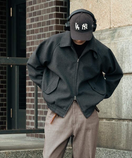 ダブルジップ メルトンハリントンジャケット チンストラップ付き